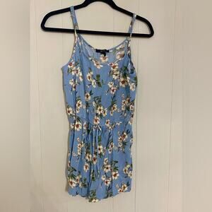 Forever 21 Romper Skort Dress Blue with White Daisies Adjustable Straps Large